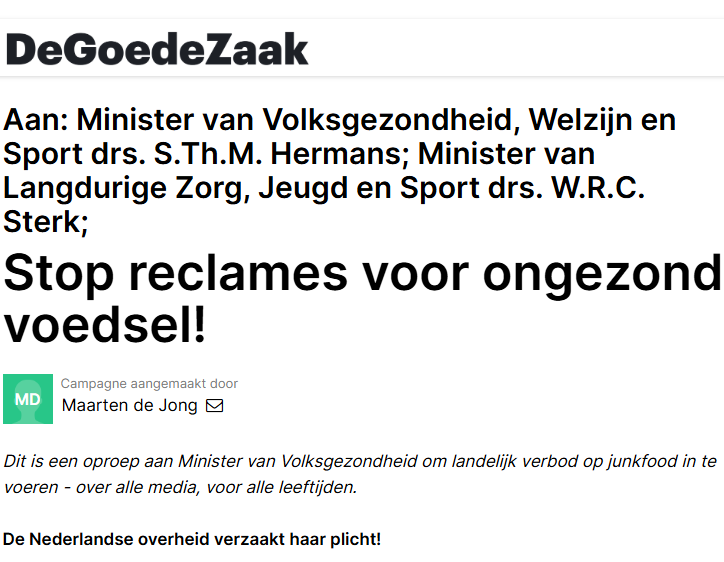 Stop reclames voor ongezond voedsel!