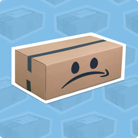 A cardboard box with a cartoon frown