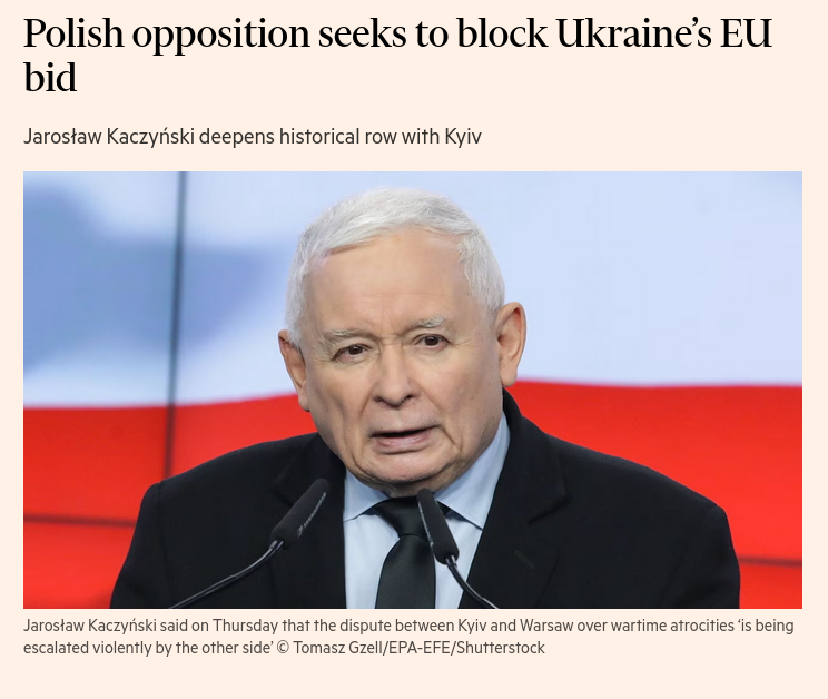 Polish opposition leader Jarosław Kaczyński (PiS) has urged Warsaw to block Ukraines EU accession talks. The move reflects growing domestic concerns regarding Ukrainian agricultural imports and the costs of hosting refugees. #Russia #EU #Poland