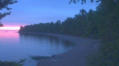 View looking north of a small bay in Lake Superior near Allouez Township, MI. // Image captured at: 2026-06-28 09:43:34 UTC (about 5 min. prior to this post) // Image sourced from: windy.com // Current Temp in Allouez Township: 58 F | 14 C // Precip: overcast clouds // Wind: SE at 5 mph | 9 kph // Humidity: 84%