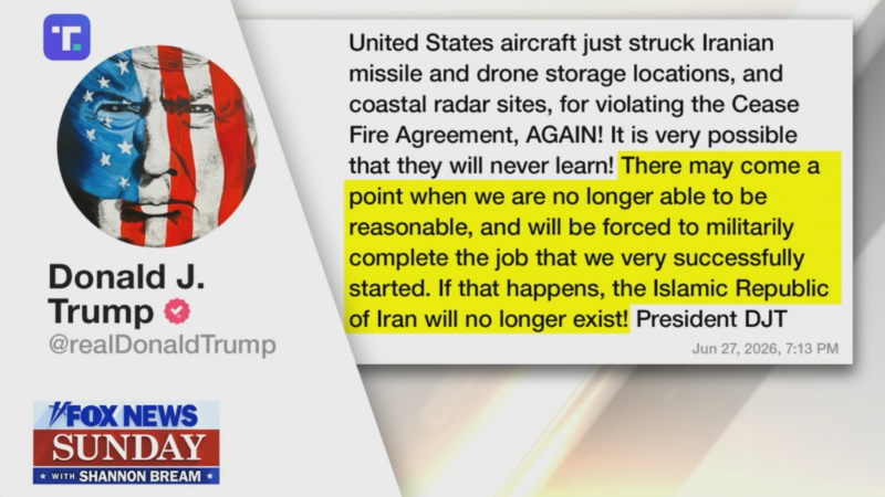 In a Social Media post last night, Toddler Trump threatens the existence of Iran for "violating the cease fire" (that he himself violated on Day One.)