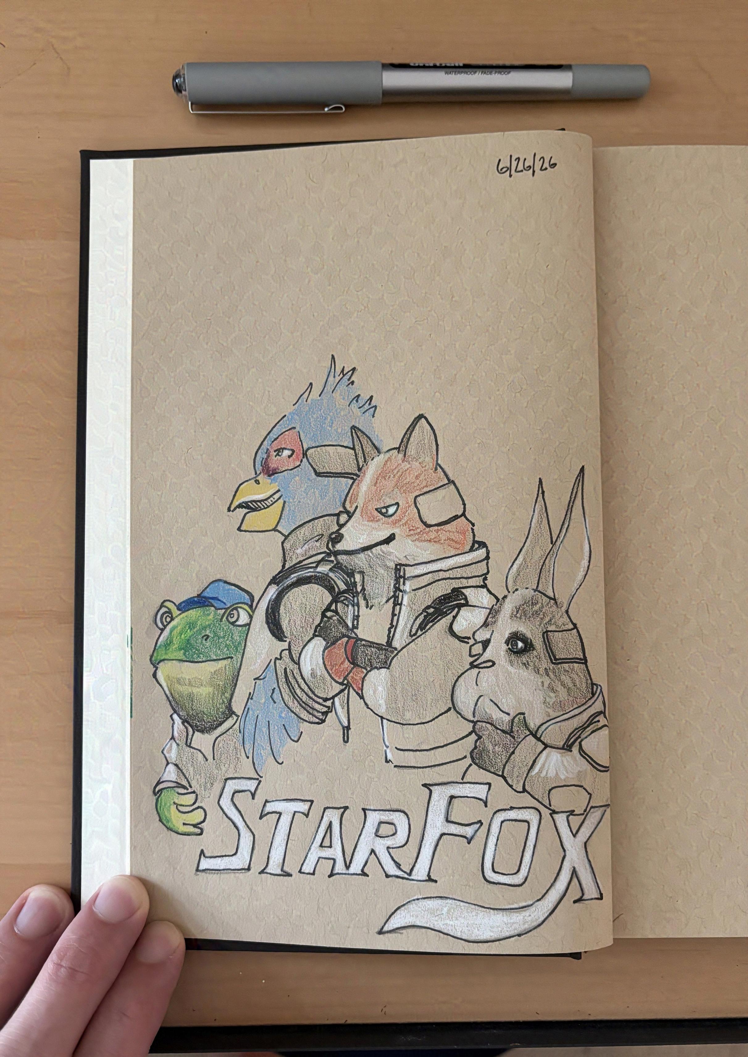 A drawing of the Star Fox combat team.