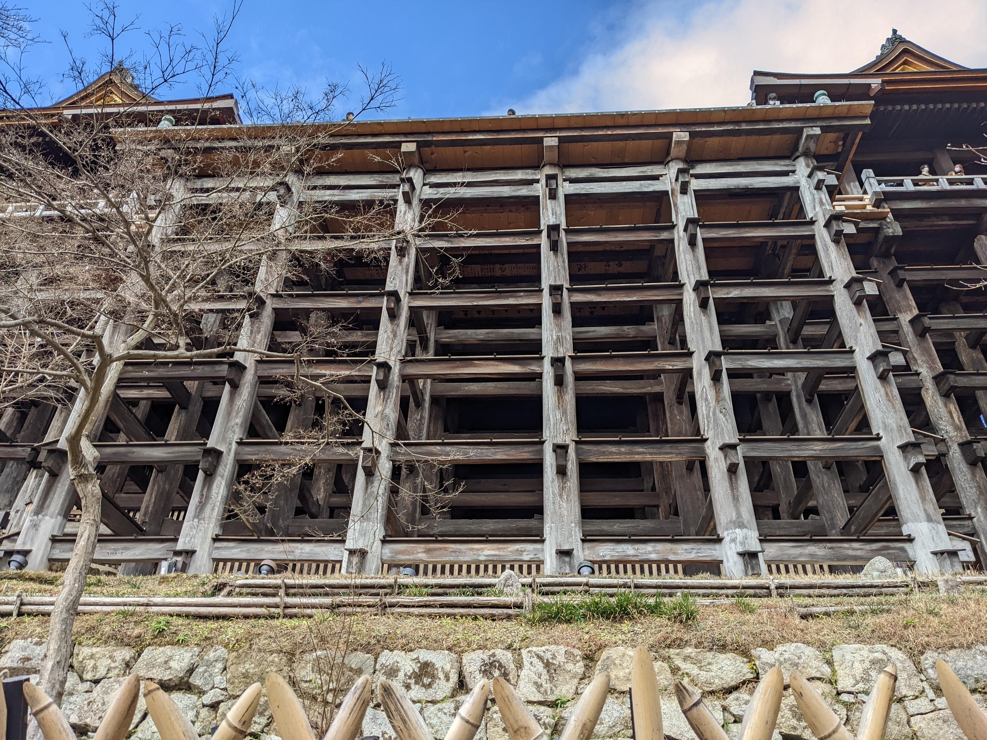 Looking up beneath the 'stage' of Kiyomizu-dera.