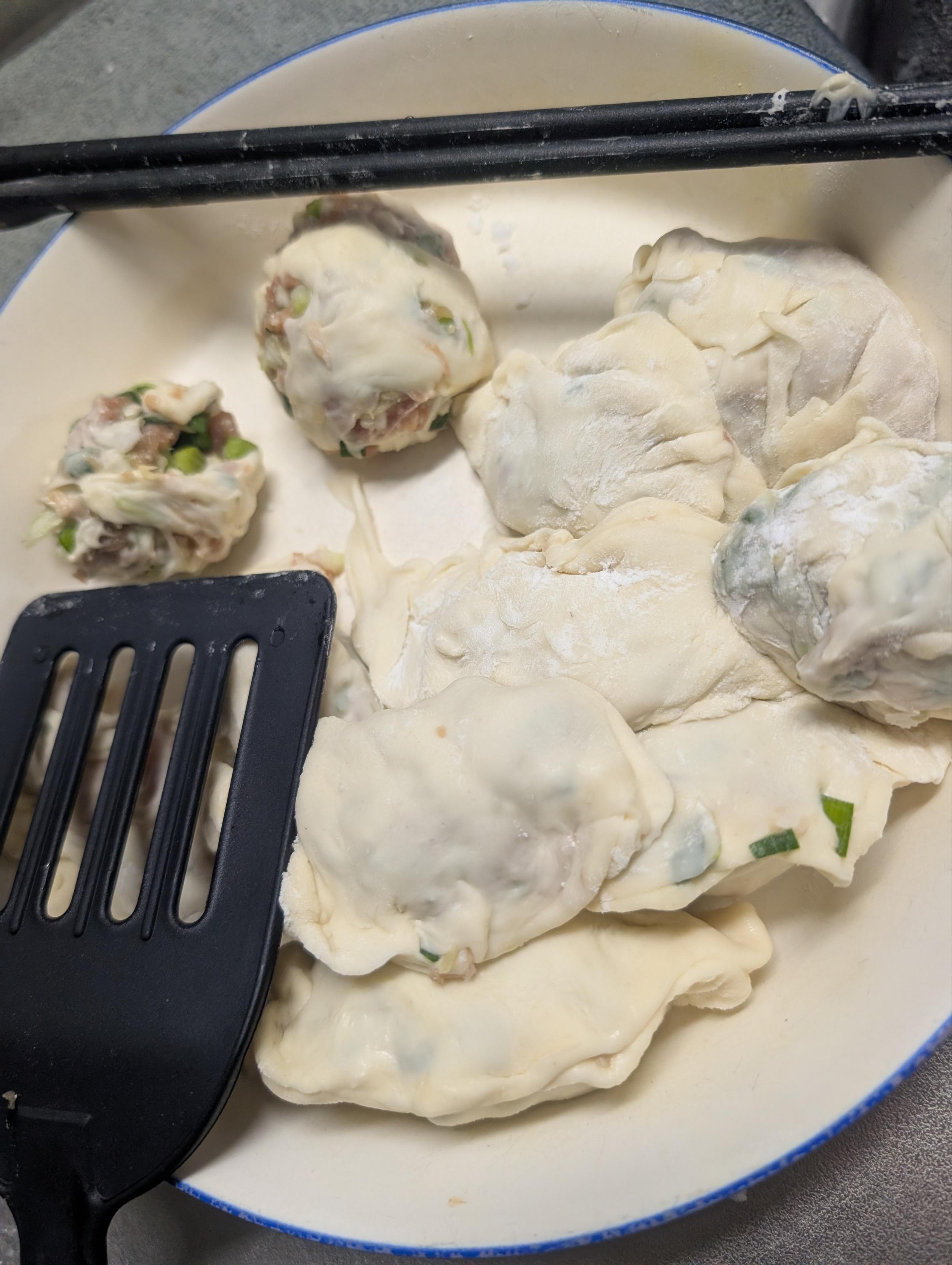 焼く前の餃子 形がさまざまである