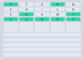 Screenshot from a guess-the-five-letter-word game showing the solution "SORRY"