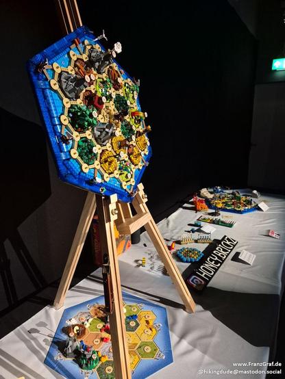 A photo of a Settlers of Catan game made of lego