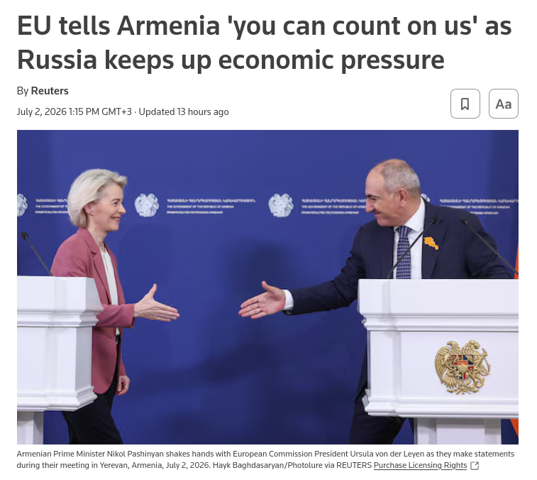 The EU has pledged €18 million in economic support to Armenia and liberalized export rules for its goods. This follows Russian trade restrictions on Armenian exports as the country seeks closer ties with Western institutions. #Russia #EU #Armenia