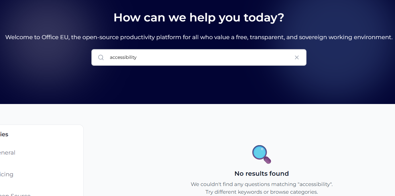 did a search of the offie.eu FAQs for "accessibility" no results found