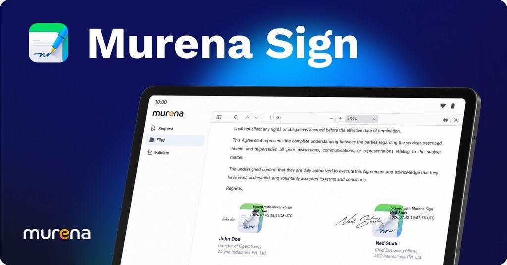 Murena Sign in Murena Workspace on a tablet showing two different signatures