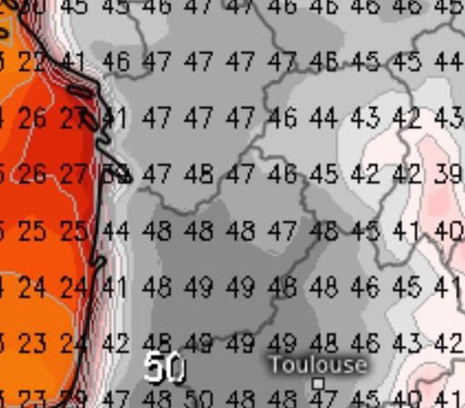 Wetterkarte mit 42 bis 50 C