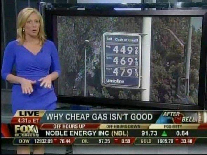 Fox Business in 2012 explaining "Why cheap gas isn't good".