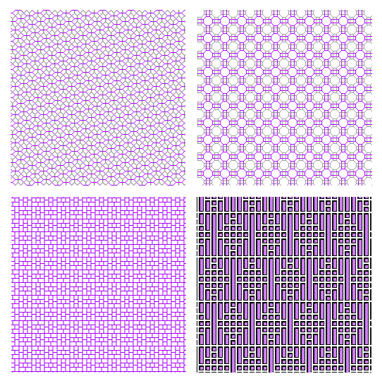 four squares of pixelly chinese patterns