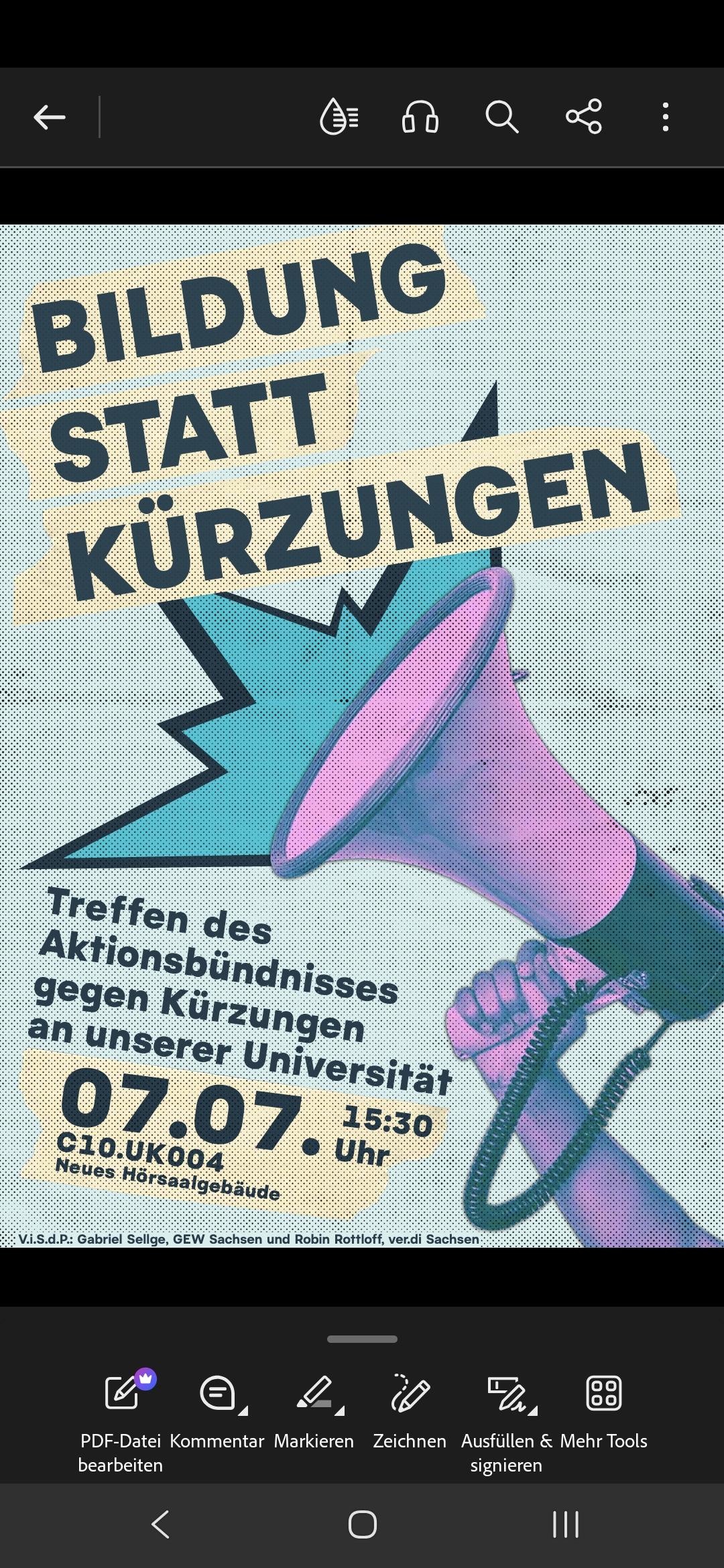 Einladung zum Treffen des Aktionsbündnis gegen Kürzungen an der TUC
7.7. 15.30h 
Raum: C.10. uh04