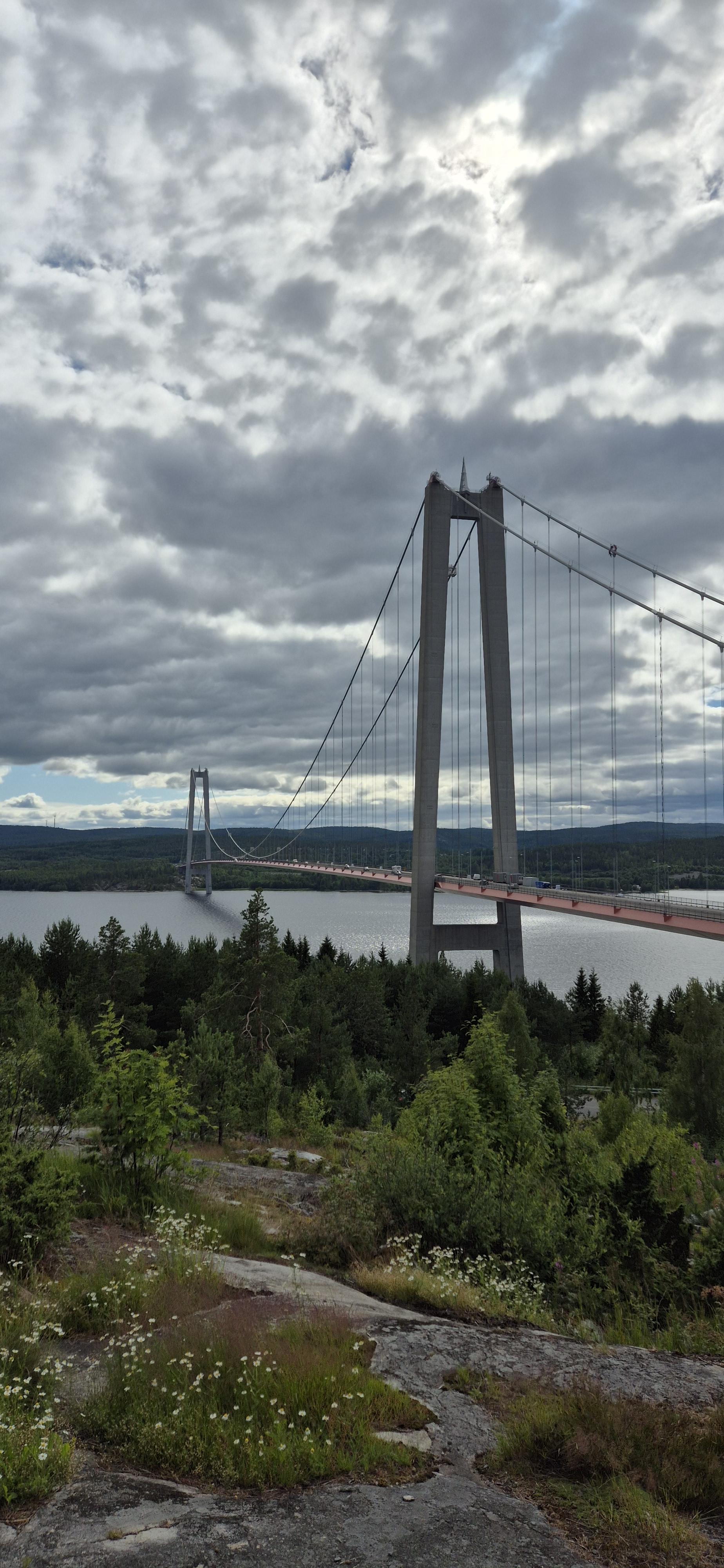 Massive suspension bridge, currently under partial maintenance work.