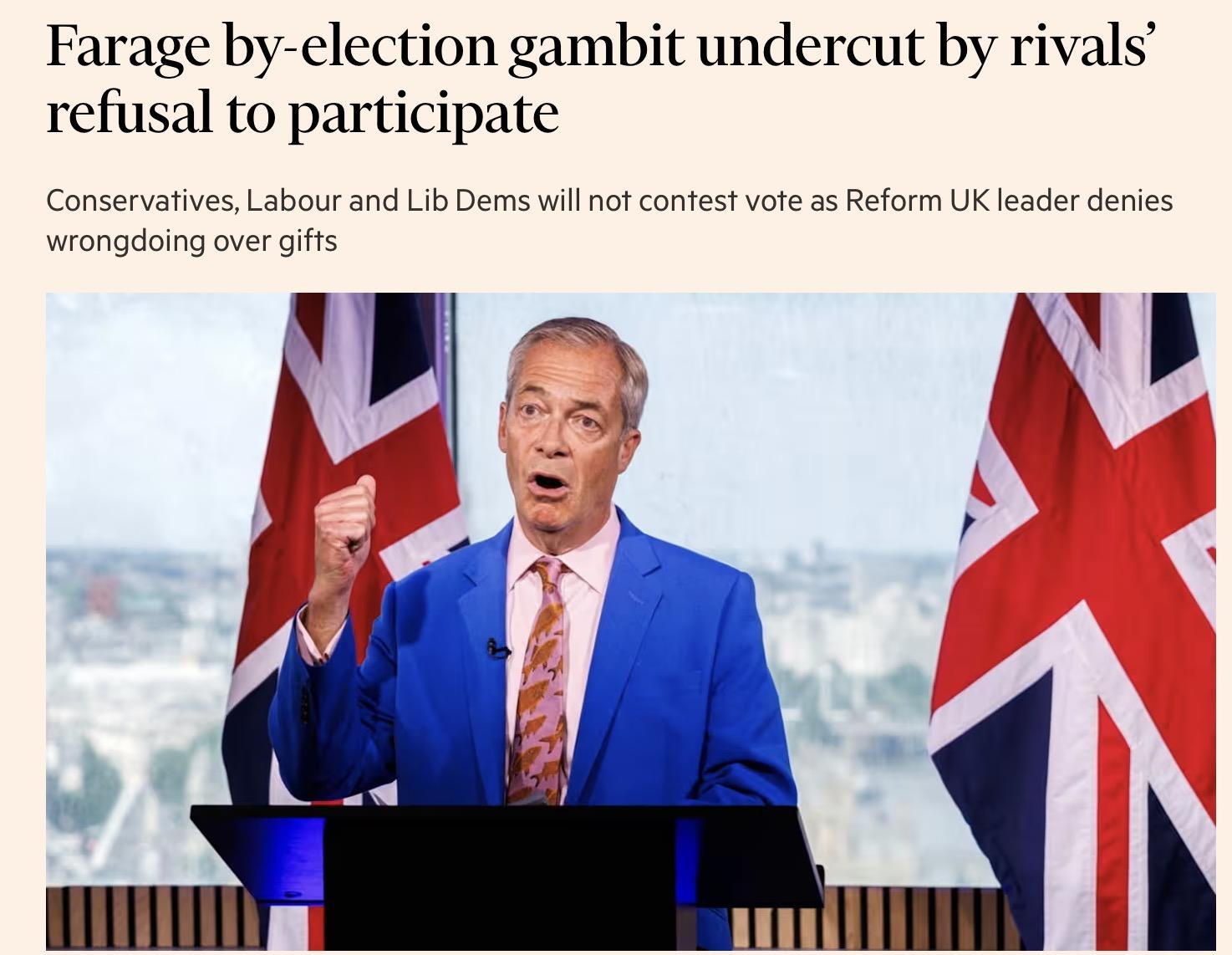 Farage by-election gambit undercut by rivals' refusal to participate.