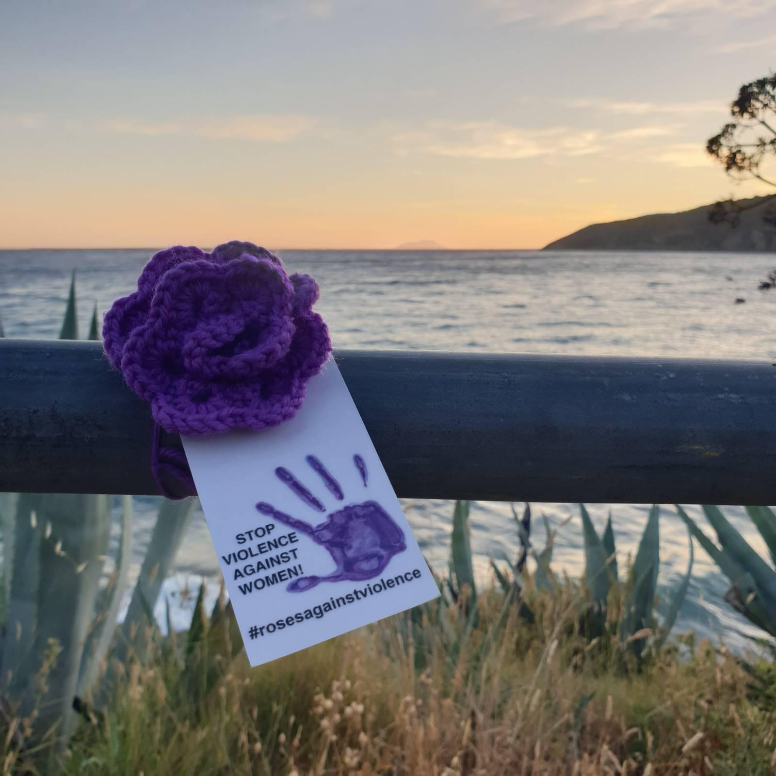 a  purple crocheted rose in komiza on the island of vis in croatia