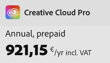 Creative Cloud Pro
Annual, prepaid
921,15 EUR /yr