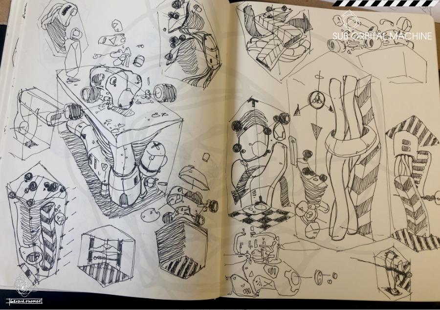 scifi sketching, pen on sketchbook paper