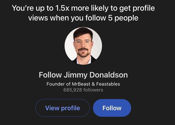 Jimmy Donaldson (MrBeast) LinkedIn profile.