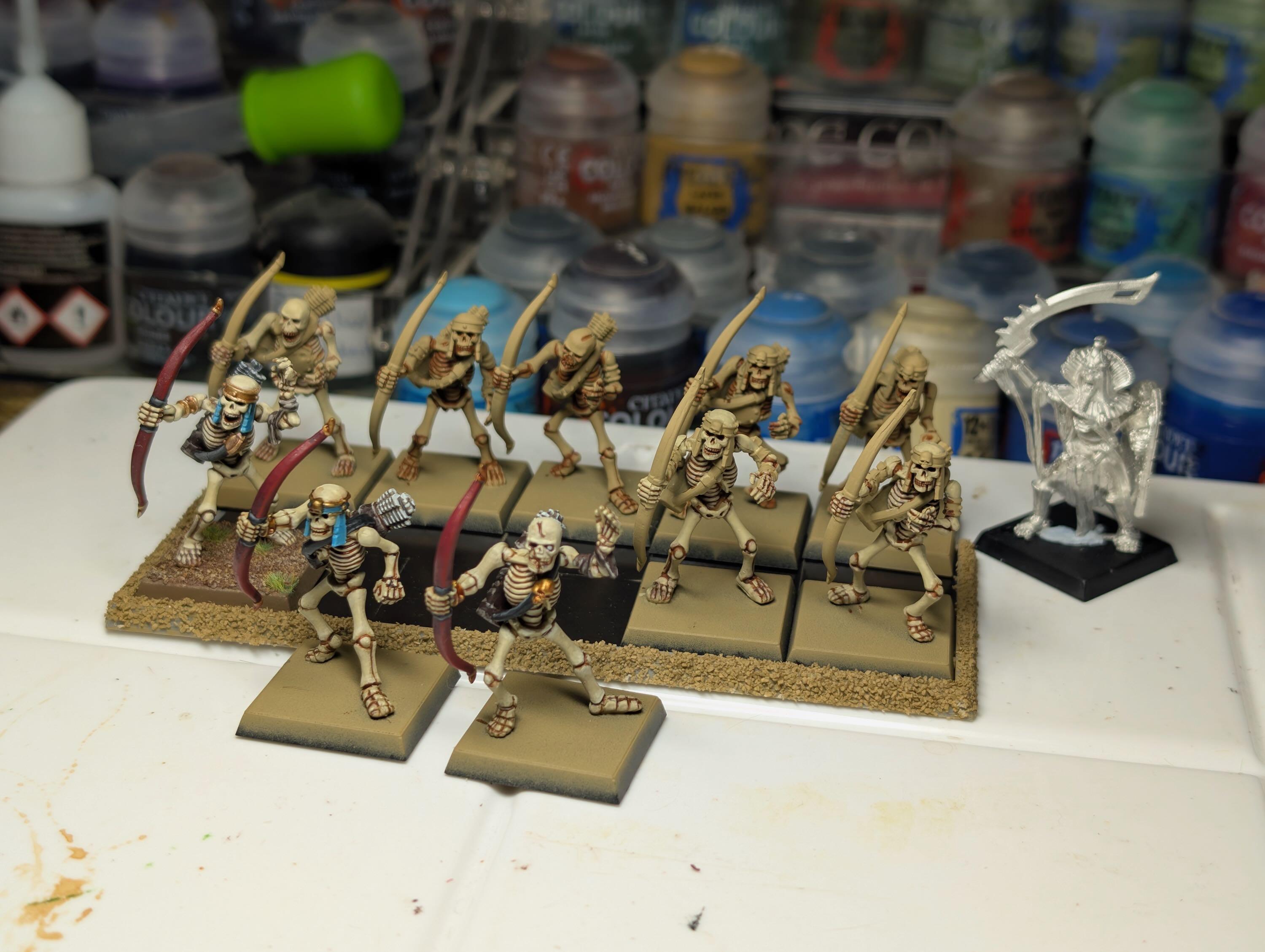 Warhammer Tomb Kings skeleton archers, painting in progress