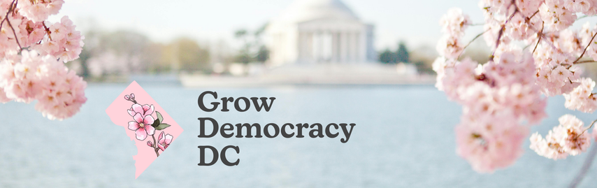 Grow Democracy DC page header photo of cherry blossom trees at the Tidal Basin