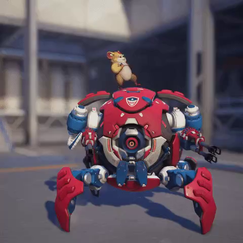 GIF of Hammond (AKA: “Wrecking Ball” from Overwatch) - a super intelligent hamster with an armored rolling ball who is incredibly easy to counter but apparently no one in the game knows how to do that, even 8 years later
He is doing a little “hamster dance” on top of the armored ball