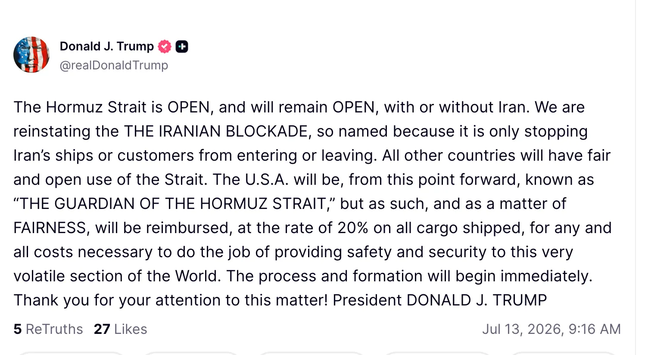 Trump about Hormuz and that everybody is going to pay for US protection