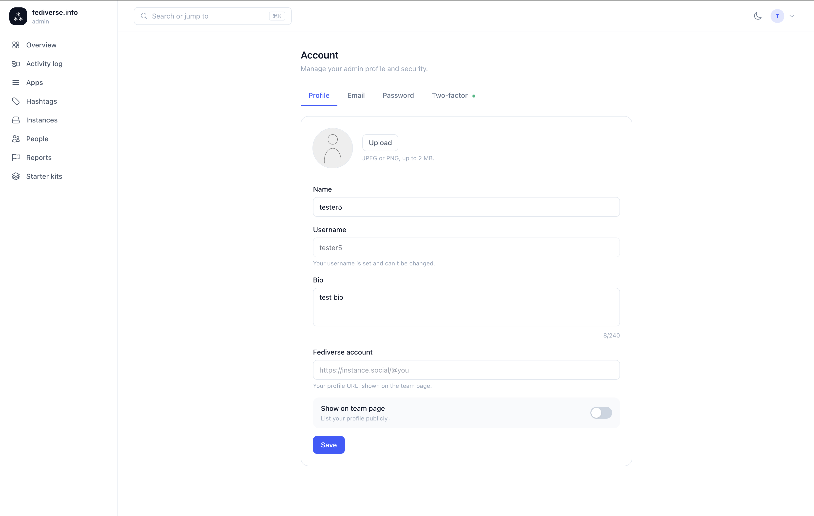 new fediverse.info admin dashboard