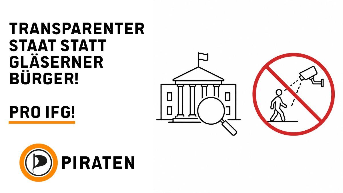 !B Transparenter Staat statt gläserner Bürger. Parlament mit Lupe, Verbotsschild Kameraüberwachung