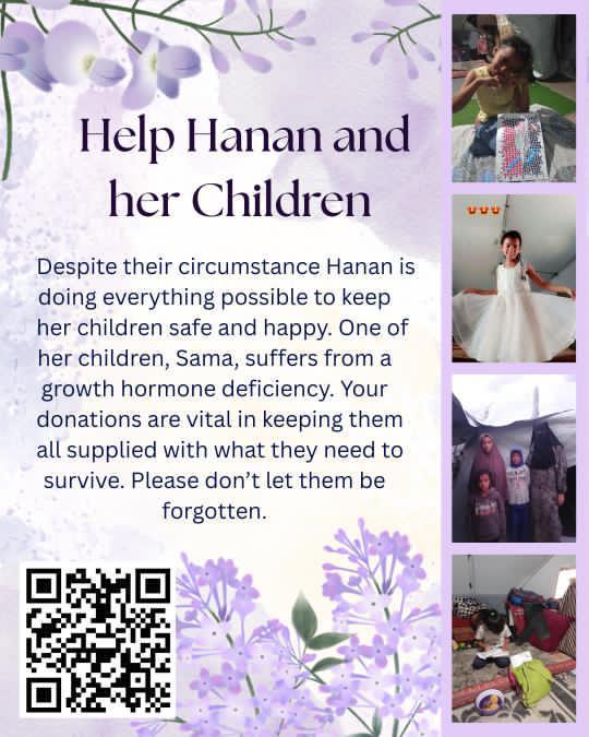 Good morning.
A new day has begun, but the sadness inside me remains. It feels like no one cares about me or my family's voice. 💔
https://chuffed.org/project/189777-help-hanans-four-children-survive