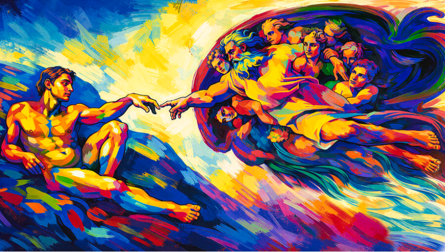 The Creation of Adam by Michelangelo - pop art painting recreation
