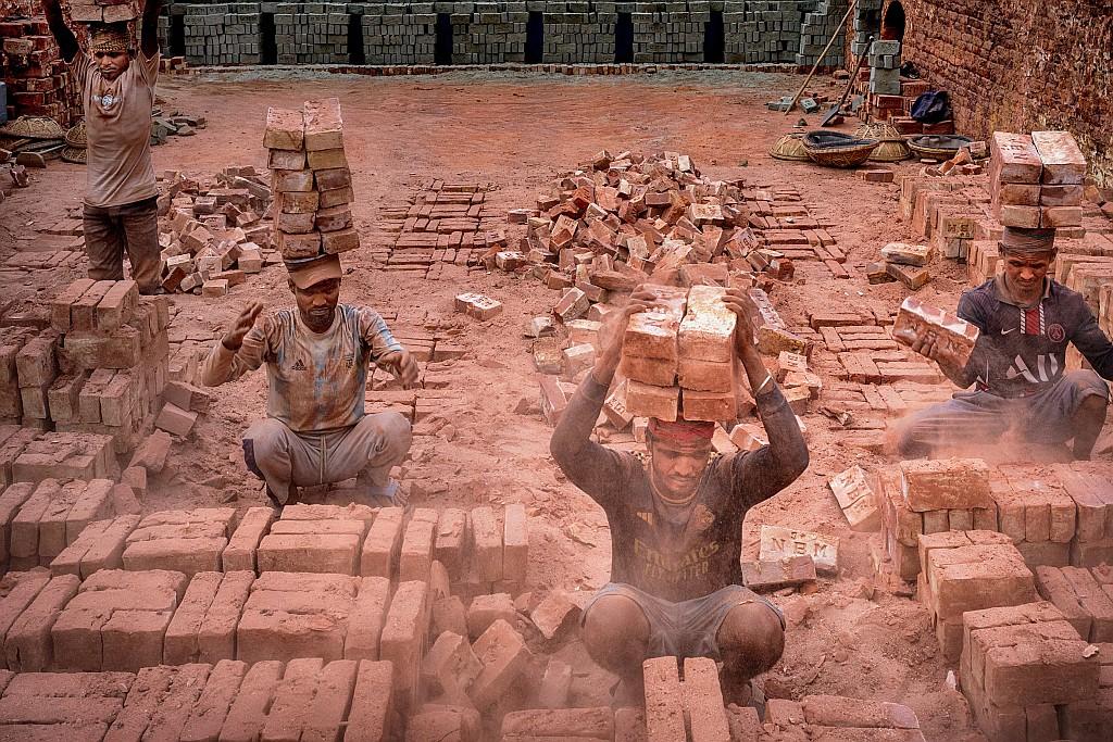 Covered in dust and sweat, labourers in a Narayanganj brickfield balance stacks of bricks on their heads.

These workers, many of whom migrated from flood-stricken wetland regions, endure grueling conditions to earn a living.