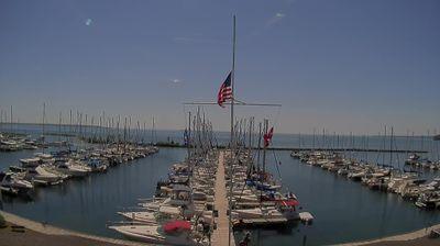 View looking SSE from Port Superior Marina overlooking Pikes Bay in Lake Superior. // Image captured at: 2026-07-14 16:46:53 UTC (about 2 min. prior to this post) // Image sourced from: windy.com // Current Temp in Bayfield: 91 F | 33 C // Precip: clear sky // Wind: W at 11 mph | 17 kph // Humidity: 53%