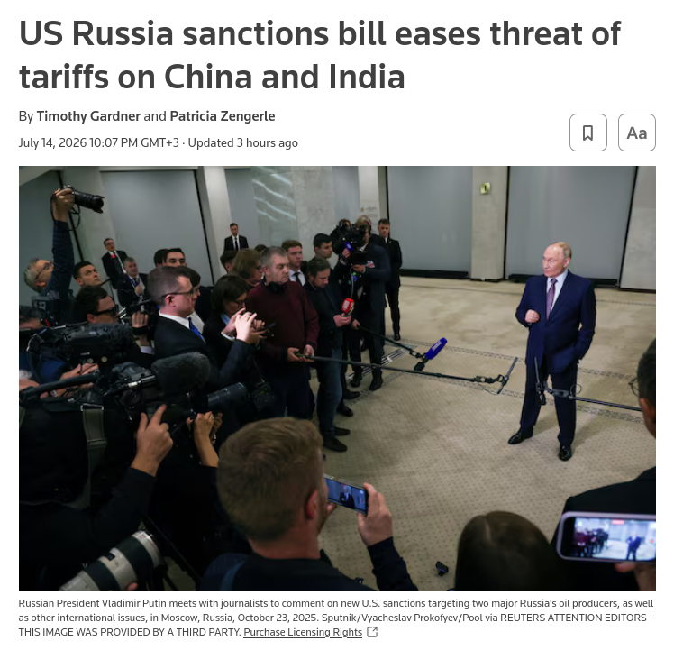 U.S. senators updated a Russia sanctions bill, reducing proposed tariffs on third-party oil and gas importers. The measure targets Russias shadow tanker fleet, financial institutions, and major LNG projects, with presidential waiver authority. #Russia #US