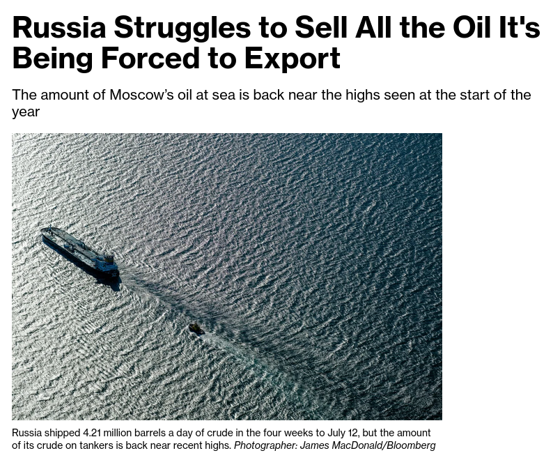 Russia is struggling to deliver all of the crude its being forced to ship overseas in the face of escalating Ukrainian drone strikes on its refineries. #Russia