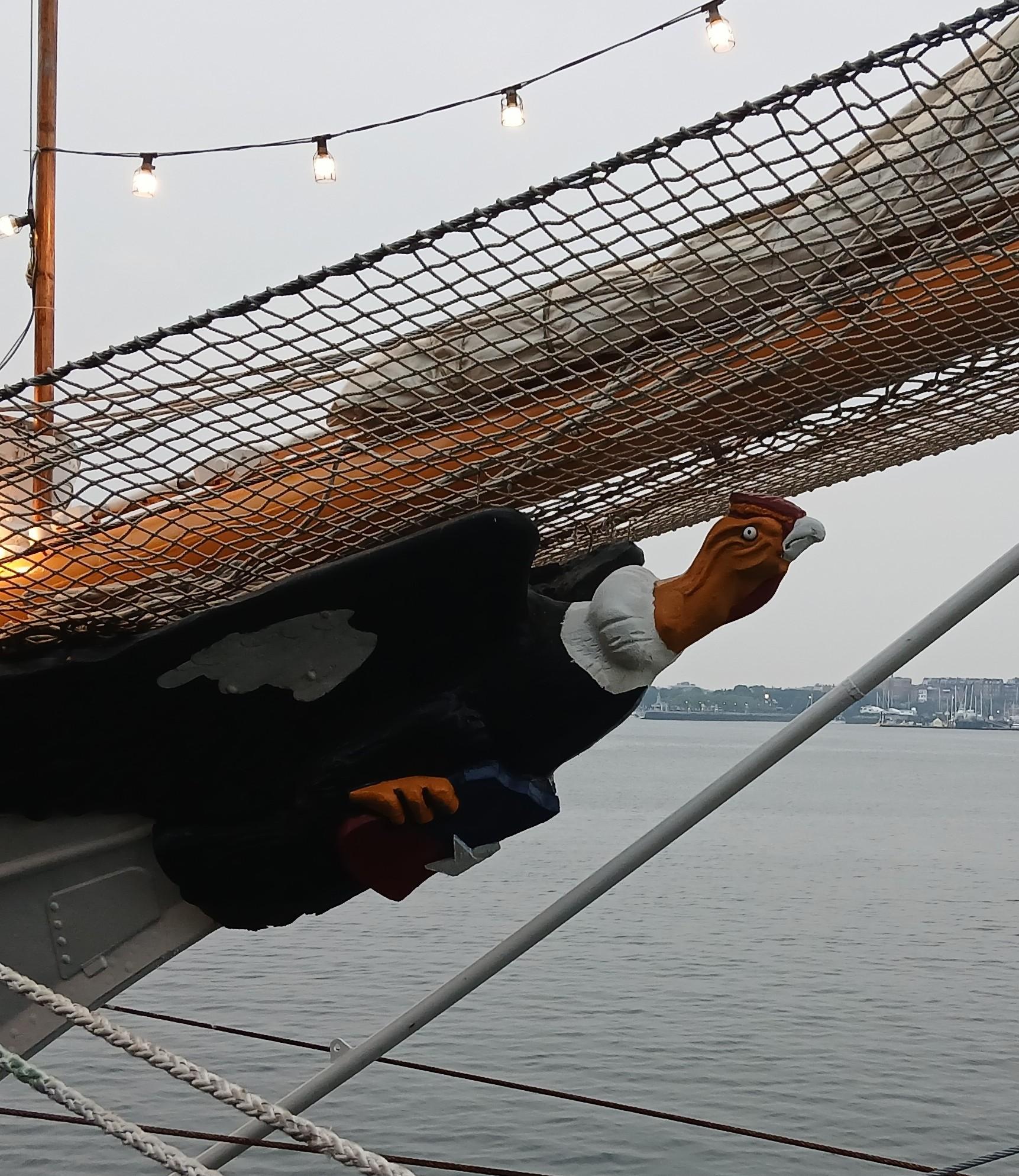 Figurehead of Chilean tall ship Esmeralda, a turkey.