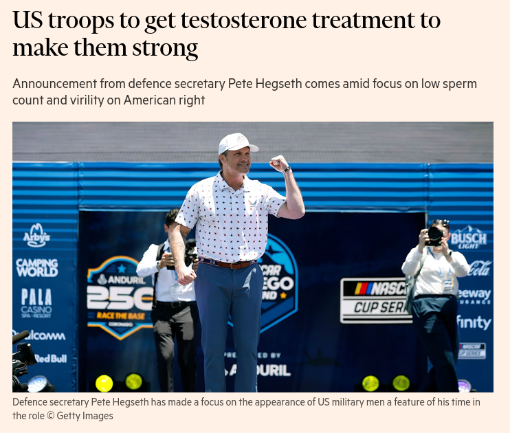 The Pentagon will offer testosterone treatment for US soldiers, in a programme announced by defence secretary Pete Hegseth to create a High-T fighting force. #Russia #US #Hegseth #Pentagon