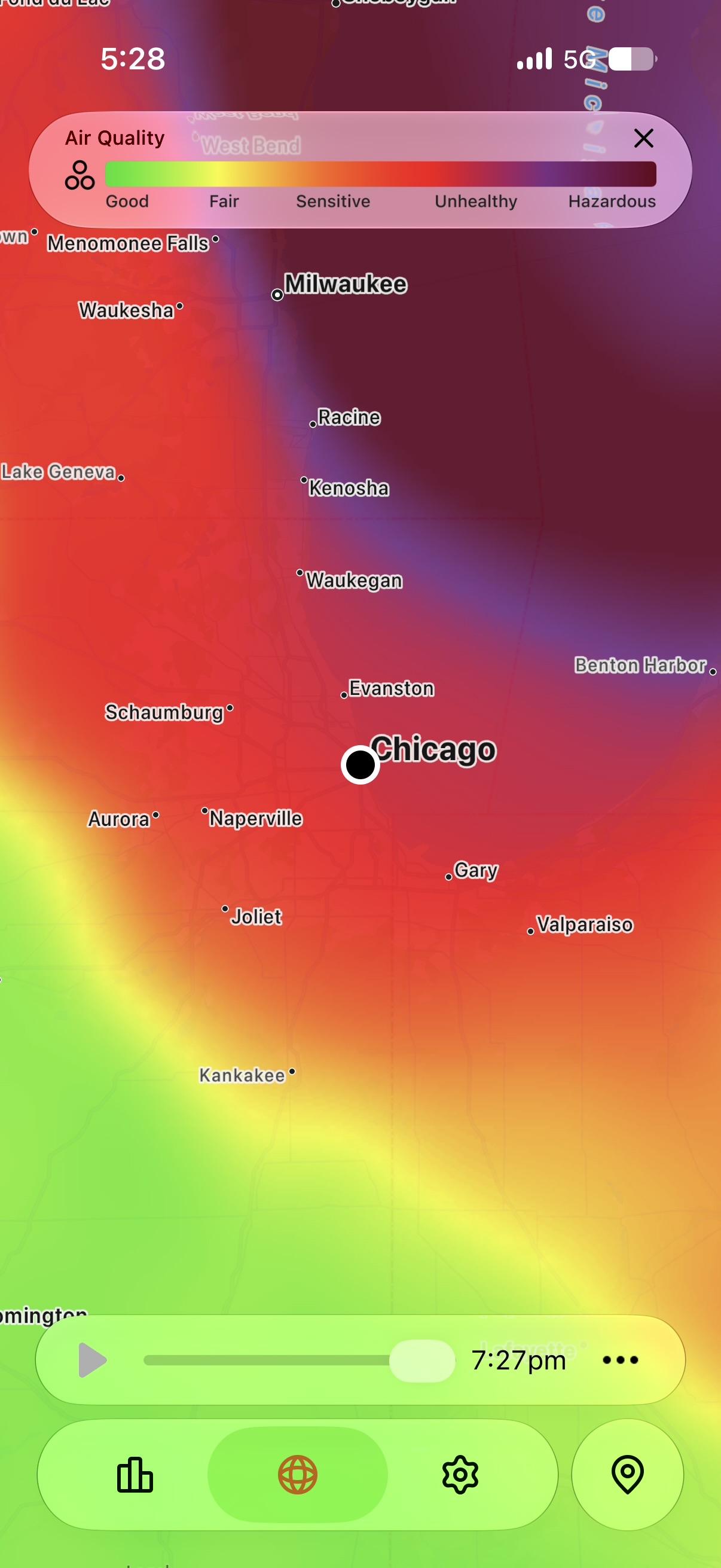Radar with bands of smoke