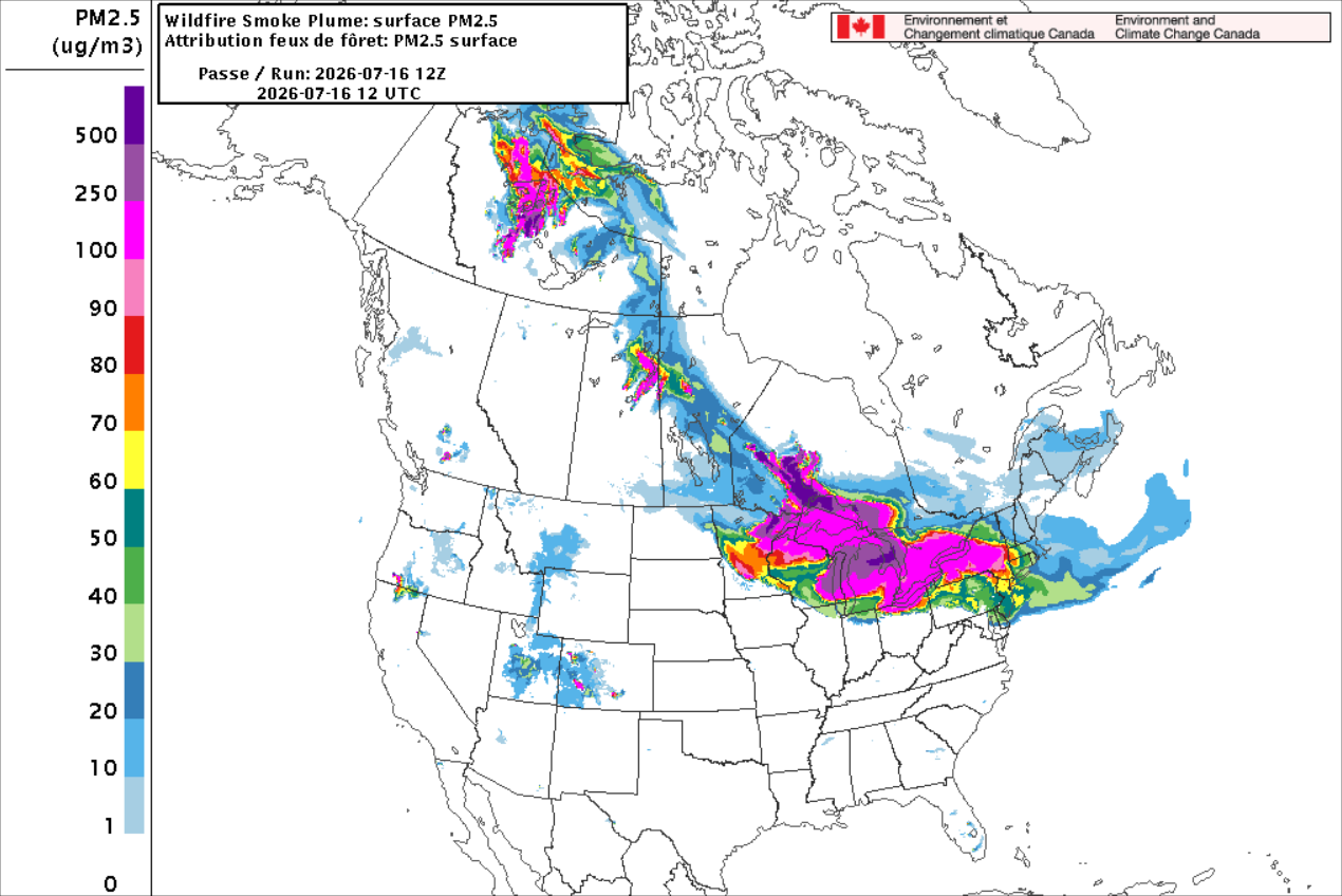 Wildfire Smoke Plunle:surface Pl-12.5
Attribution fem: de iﬁrel: P|\l2.5 surface
Passe I Run: 2lJ2B'|J?—1 B I22
2025-UT-I612 UTC