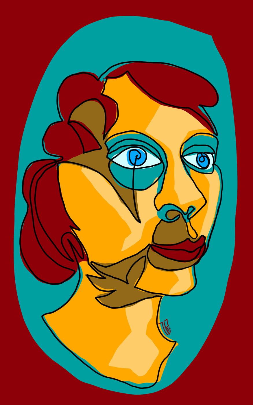 A very fast drawn digital paining of a woman with red hair.