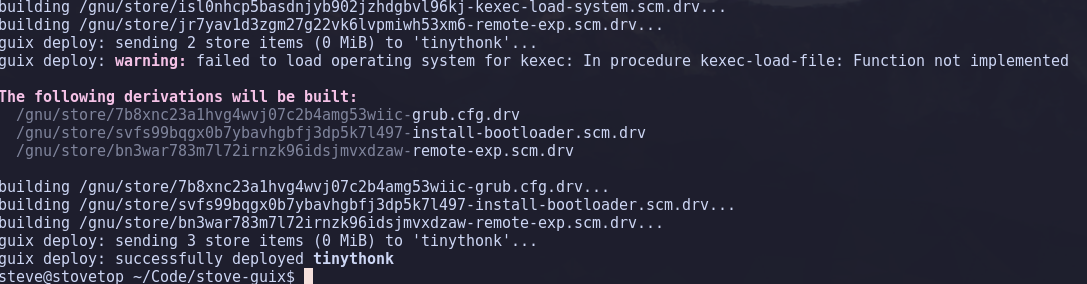 Output of Guix deploy to my netbook over the network