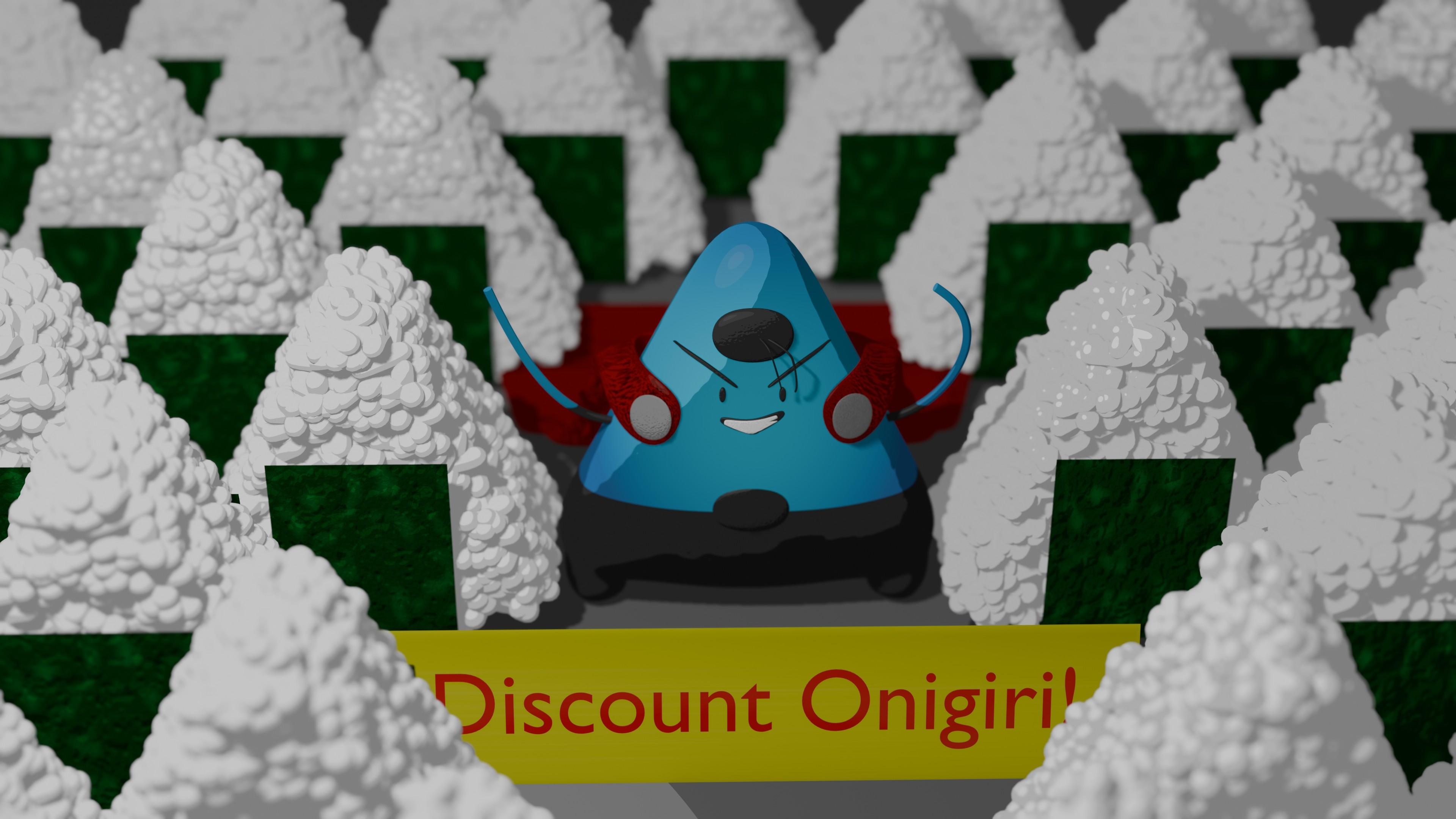 Mr. N, LazyTree's Art Fight 2026 character, surrounded by discounted onigiri.