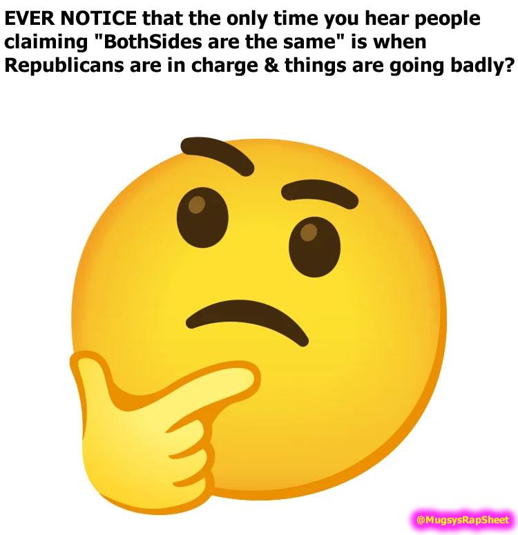 EVER NOTICE that the only time you hear people
claiming "BothSides are the same" is when
Republicans are in charge & things are going badly?