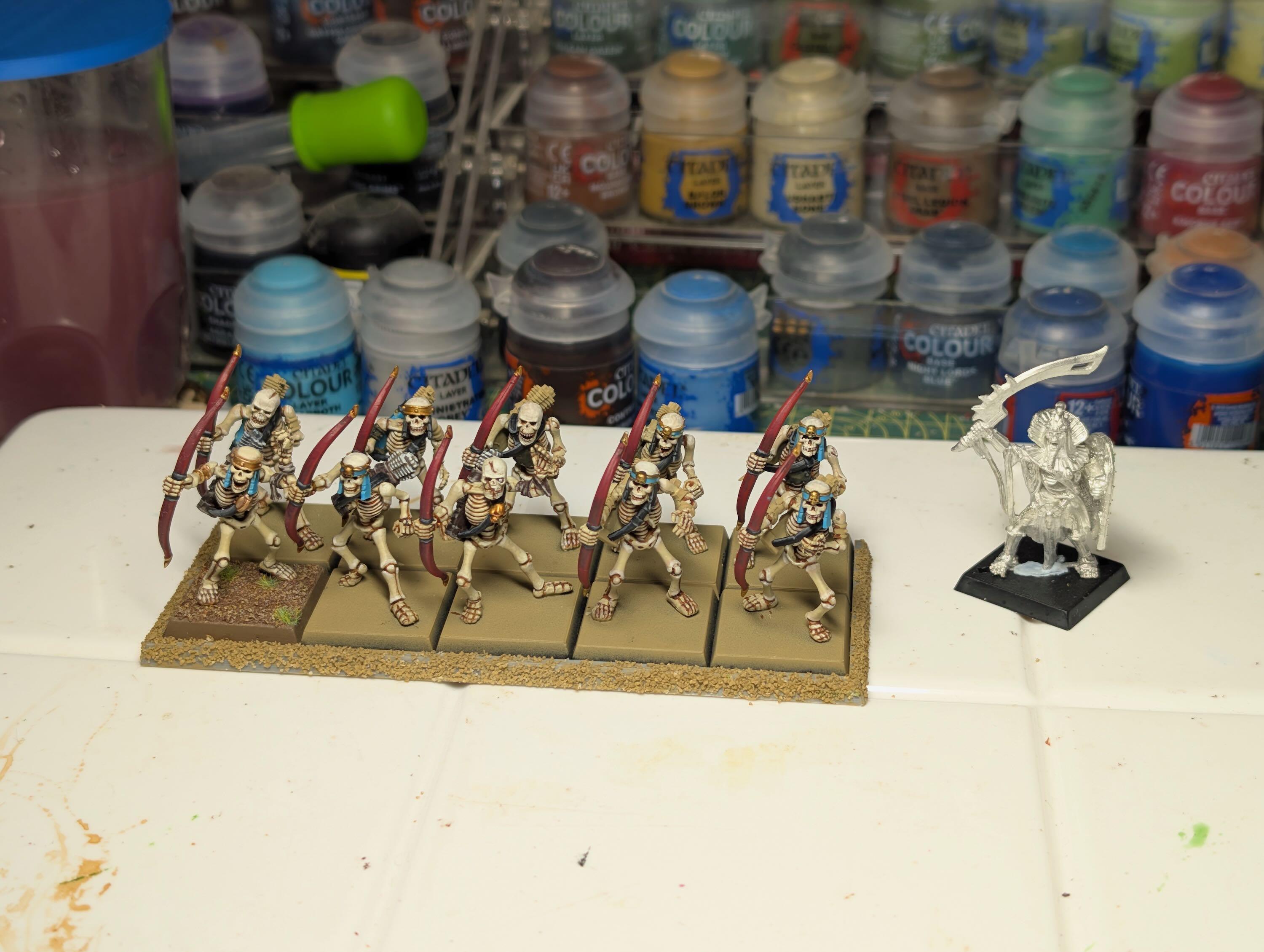 Warhammer The Old World Tomb Kings skeleton archers, mostly painted