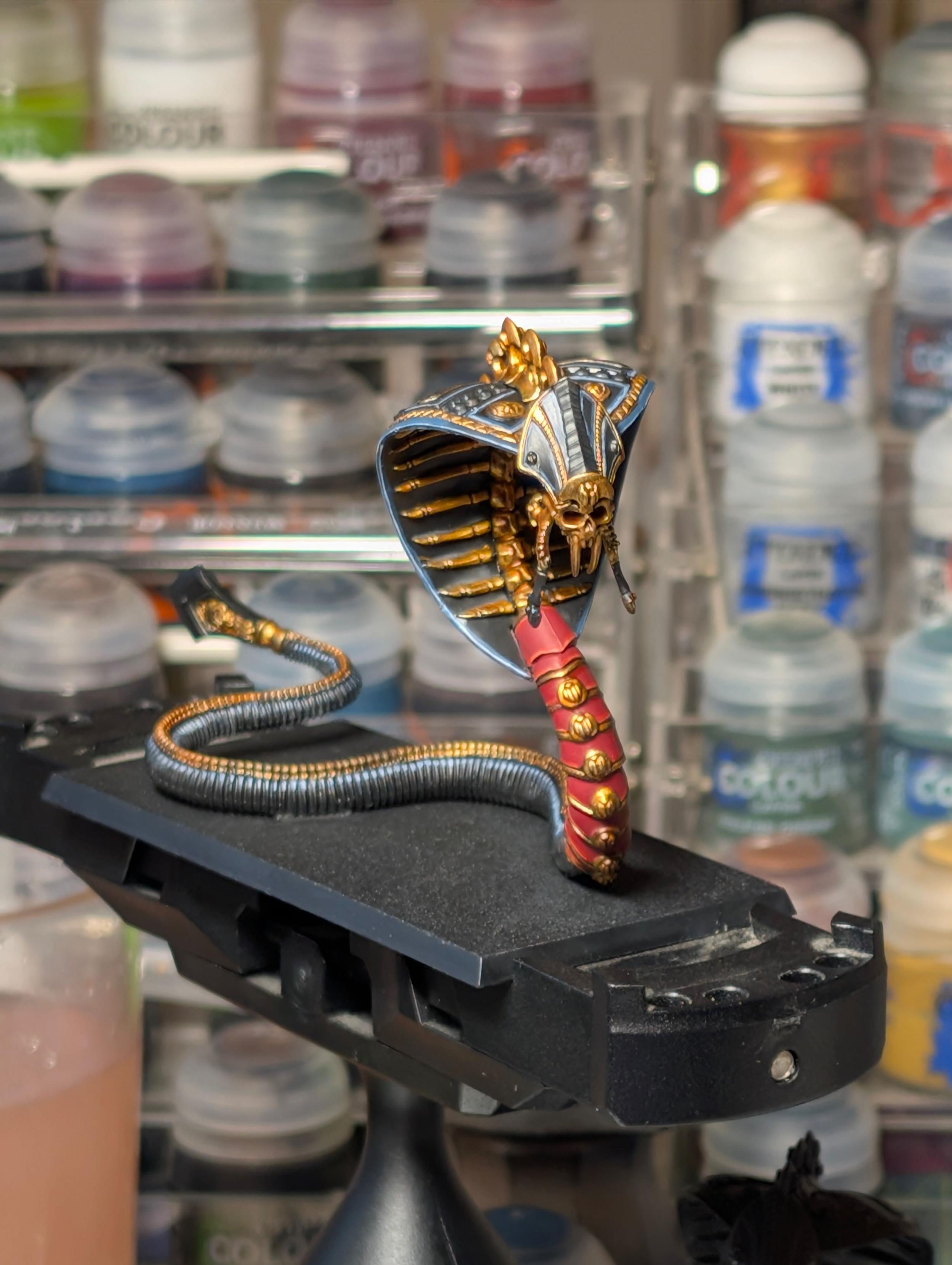 Warhammer The Old World Tomb Kings necropolis knight (giant gold-adorned scary skeleton serpent) mostly painted