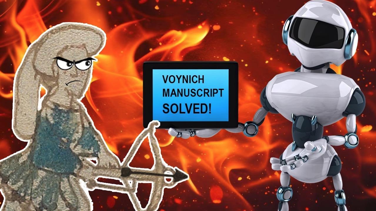 A cartoon character with a bow and arrow aiming at a robot