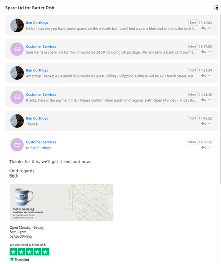 Screenshot of frankly amazing interaction with customer services. 
