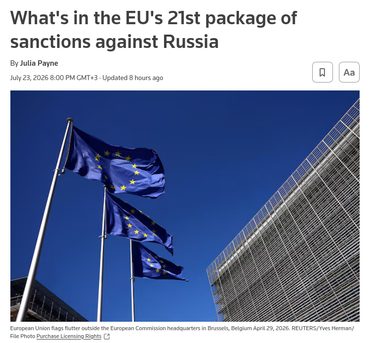 The European Union adopted on Thursday its 21st package of sanctions against Russia over its war in Ukraine. The new measures target banks, cryptocurrency networks, oil traders, the shadow fleet and Russian energy revenues. #Russia #EU