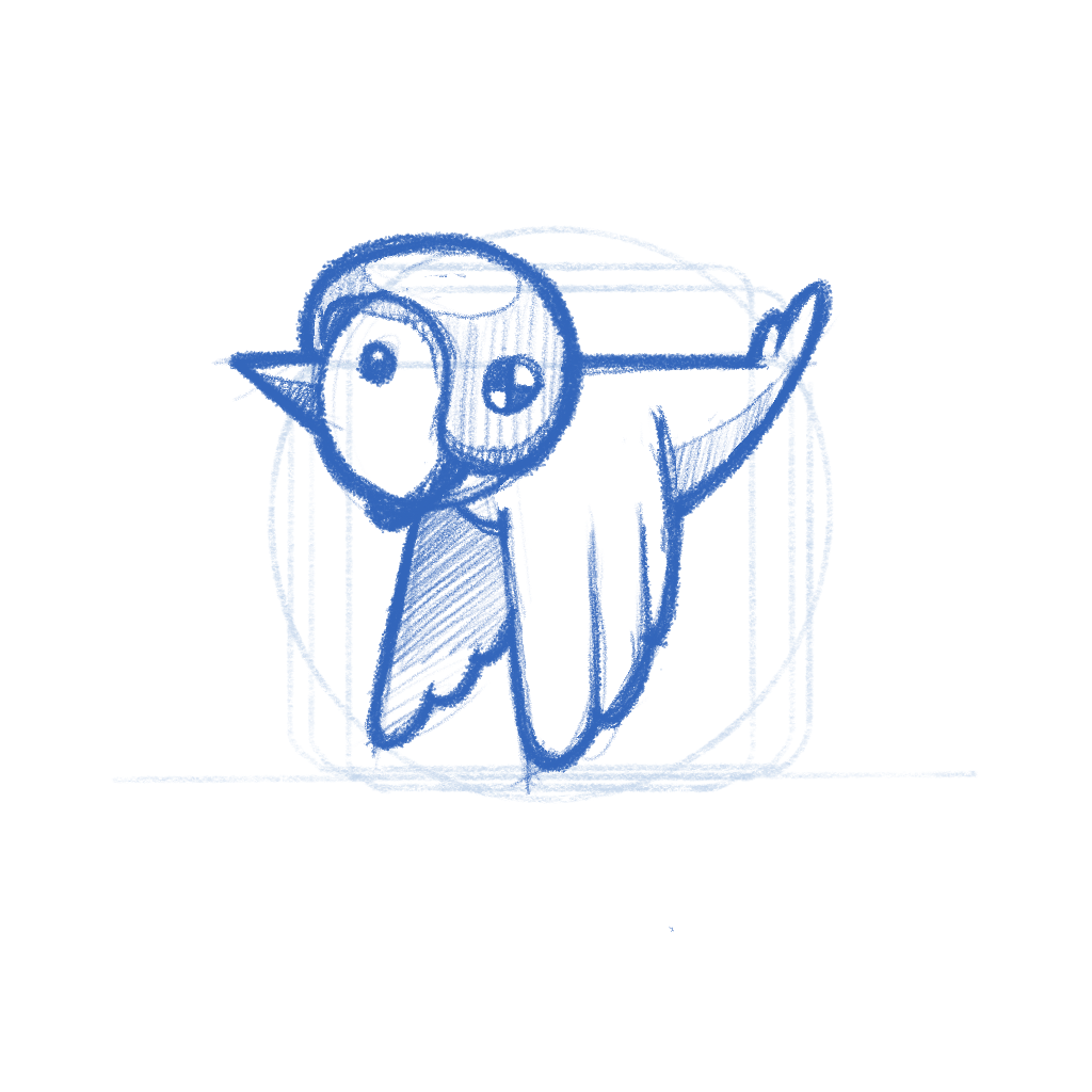 Early Bird app icon sketch. Crash test bird.