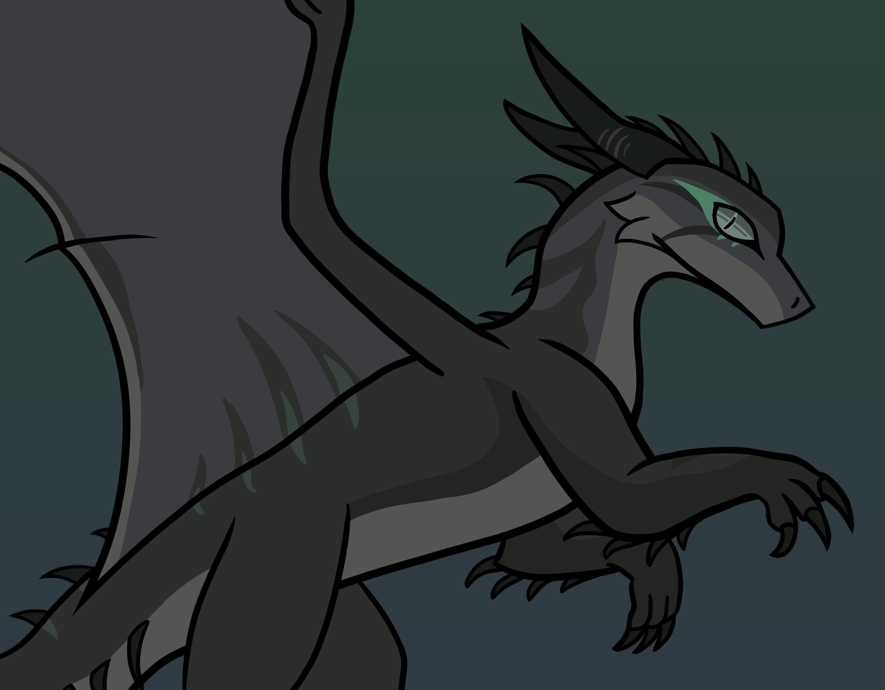 (almost) Fullbody of Echis, a greyish dragon character with some green accents.